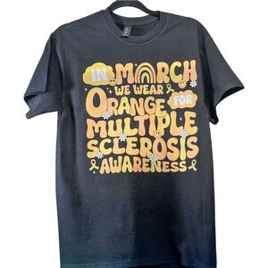 Multiple Sclerosis Awareness Black T-Shirt with Orange Awareness Print